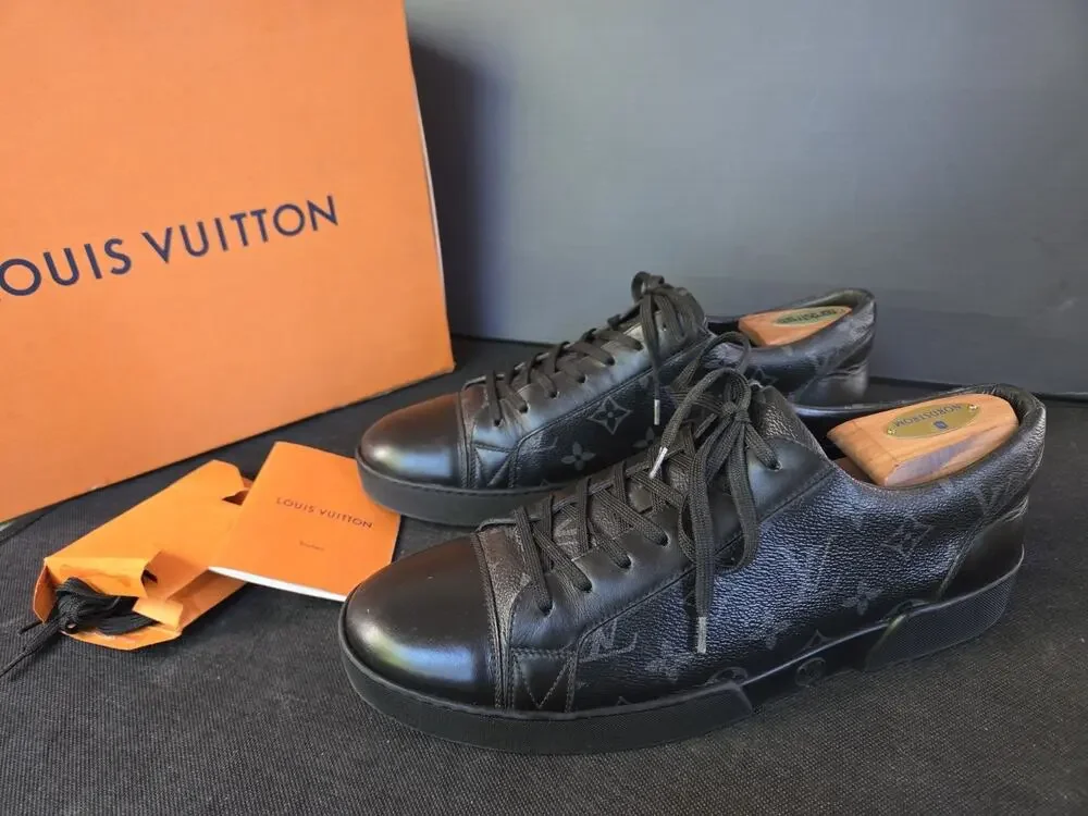 Louis Vuitton Match-Up Sneaker Black Monogram Eclipse Leather Shoes - Size 8.5